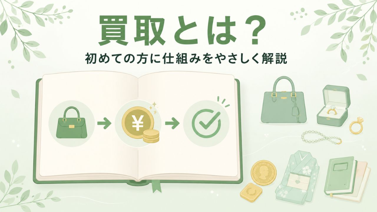 買取とは何かを手帖と3ステップ図解で解説するイラスト